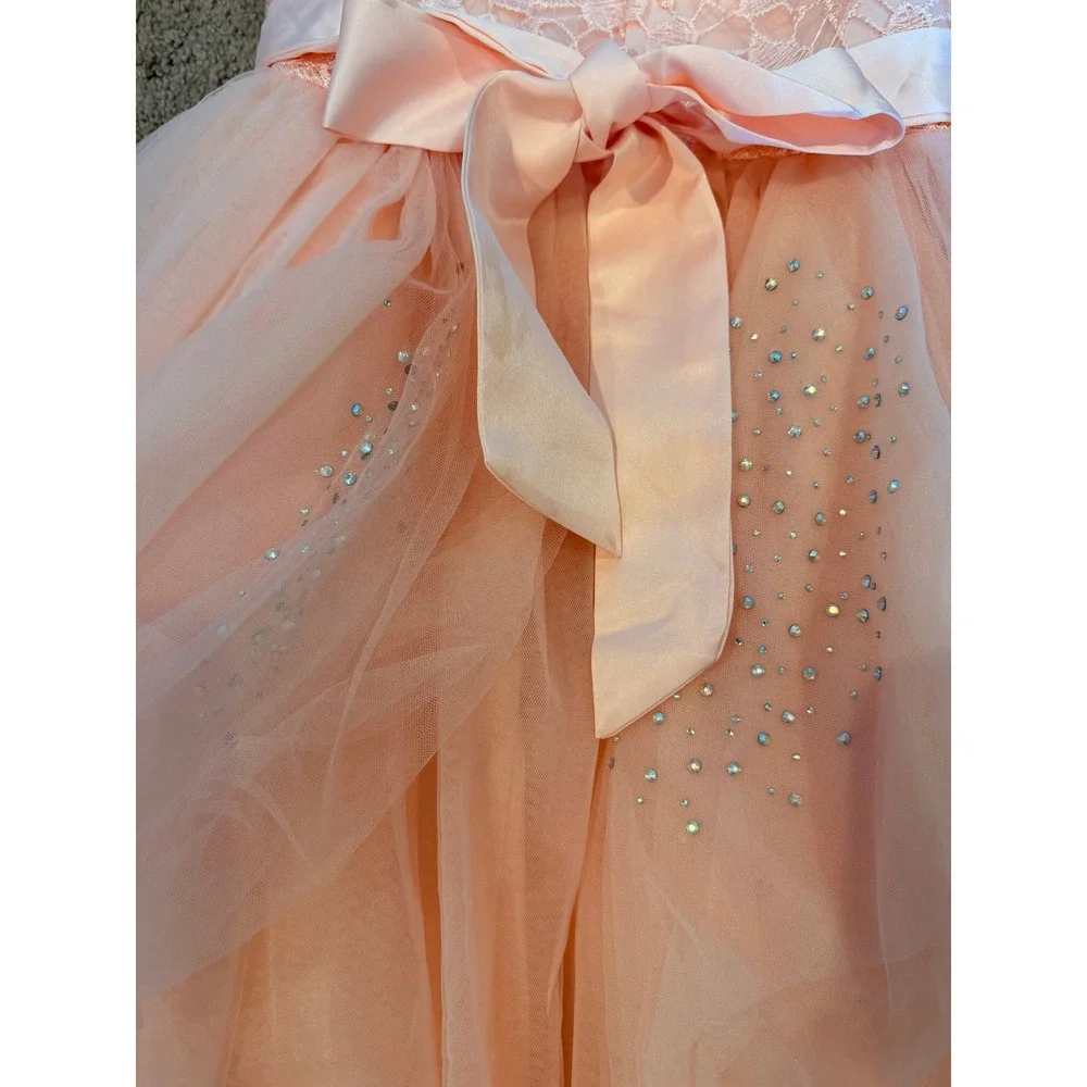 Ibtom Castle Girls Peach Pink Lace Tulle Sequin Flower‎ Girl Pageant Dress 130